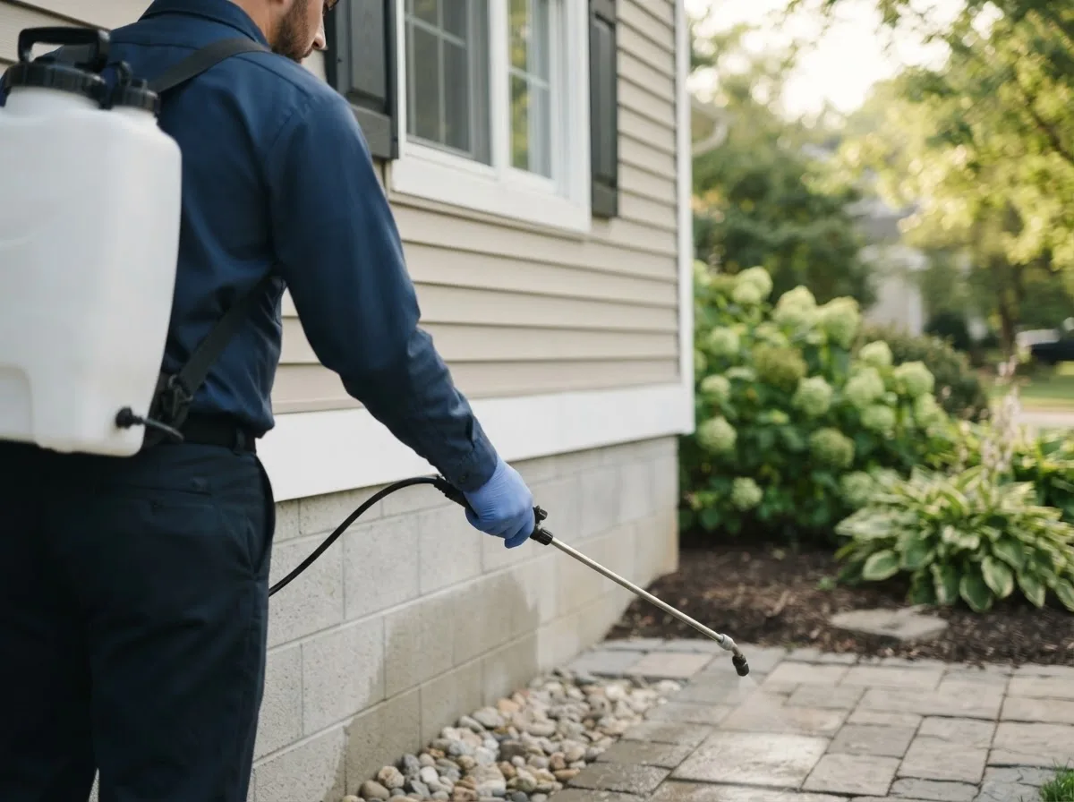 Pest control technician inspecting a home in Sayner, WI